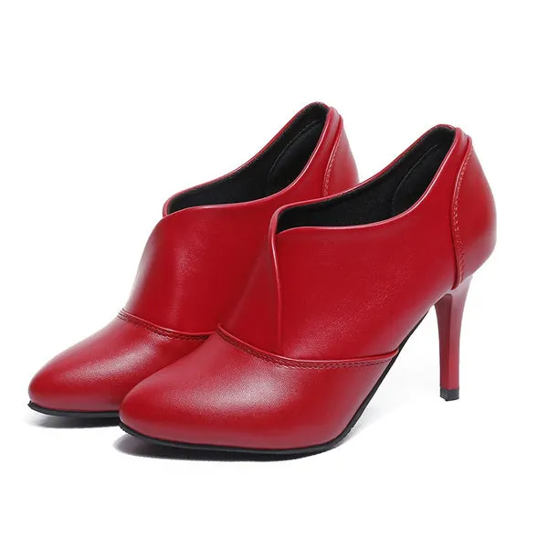 33-41 Leather High Heels Dress Shoes Pointed Toe Ankle Boots Thin Heels Pumps