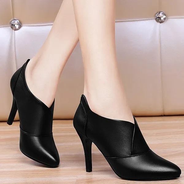 33-41 Leather High Heels Dress Shoes Pointed Toe Ankle Boots Thin Heels Pumps