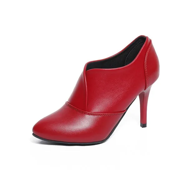 33-41 Leather High Heels Dress Shoes Pointed Toe Ankle Boots Thin Heels Pumps