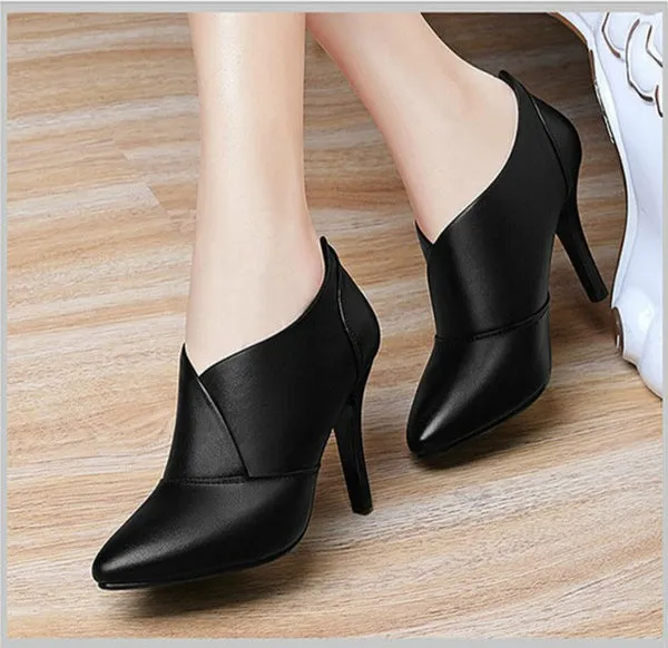 33-41 Leather High Heels Dress Shoes Pointed Toe Ankle Boots Thin Heels Pumps