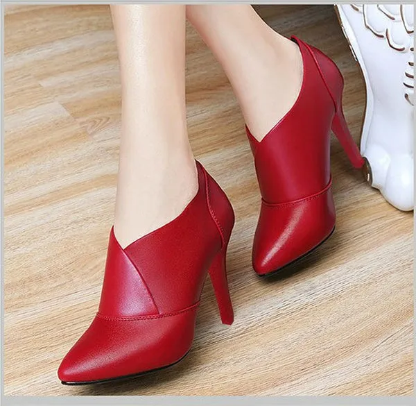 33-41 Leather High Heels Dress Shoes Pointed Toe Ankle Boots Thin Heels Pumps