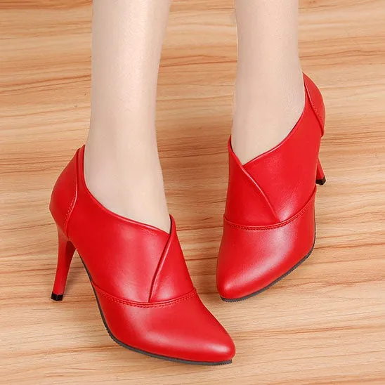 33-41 Leather High Heels Dress Shoes Pointed Toe Ankle Boots Thin Heels Pumps