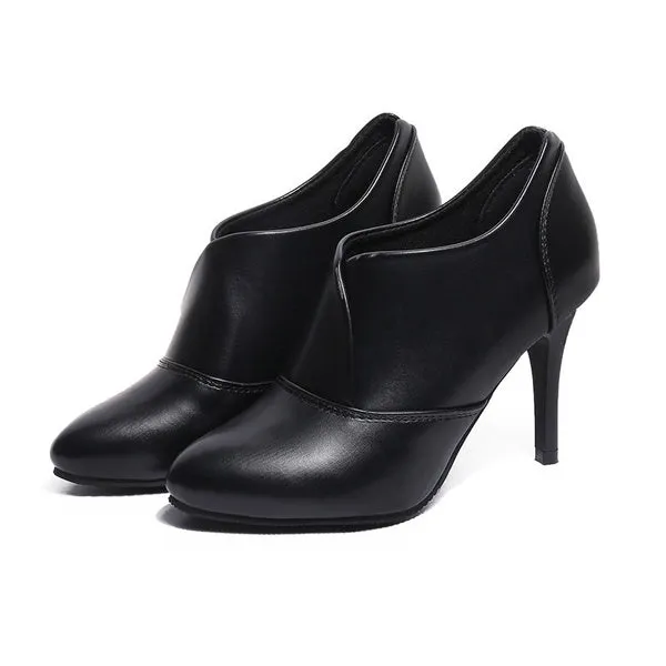 33-41 Leather High Heels Dress Shoes Pointed Toe Ankle Boots Thin Heels Pumps