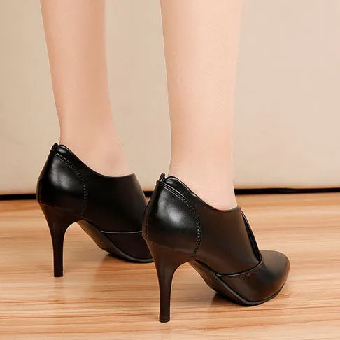 33-41 Leather High Heels Dress Shoes Pointed Toe Ankle Boots Thin Heels Pumps