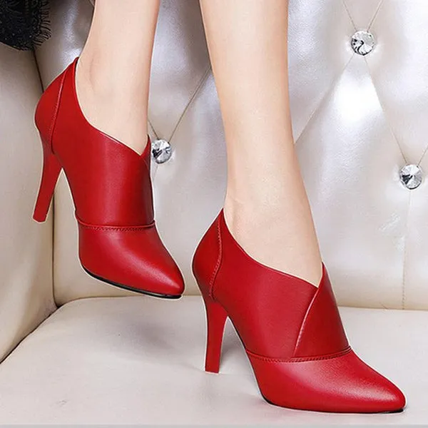 33-41 Leather High Heels Dress Shoes Pointed Toe Ankle Boots Thin Heels Pumps