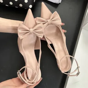 ADVBRIDGE  -  Nude Pink Butterfly-Knot Ankle Strap Women Pumps Sexy Pointed Toe Patent Leather High Heels Elegant Heeled Sandals Party Shoes