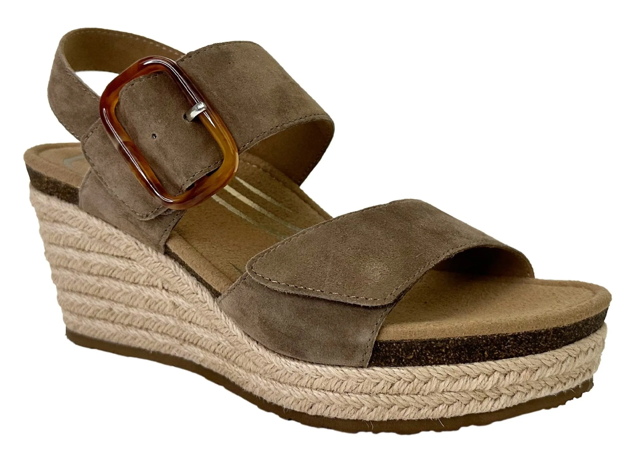 Aetrex Ashley Arch Support Wedge Taupe Leather