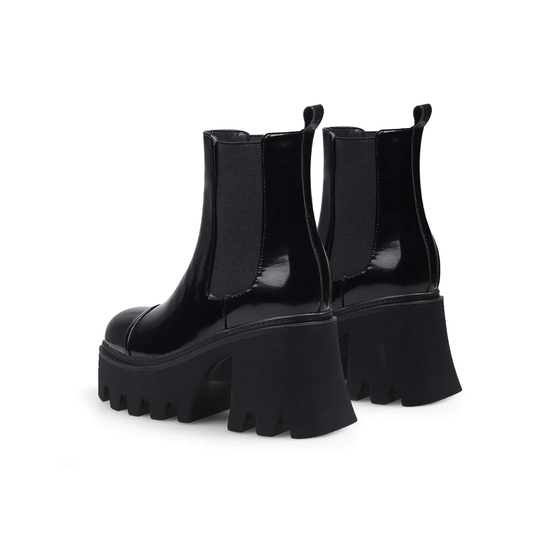Almond-Toe Paint Leather Chelsea Boot - Black