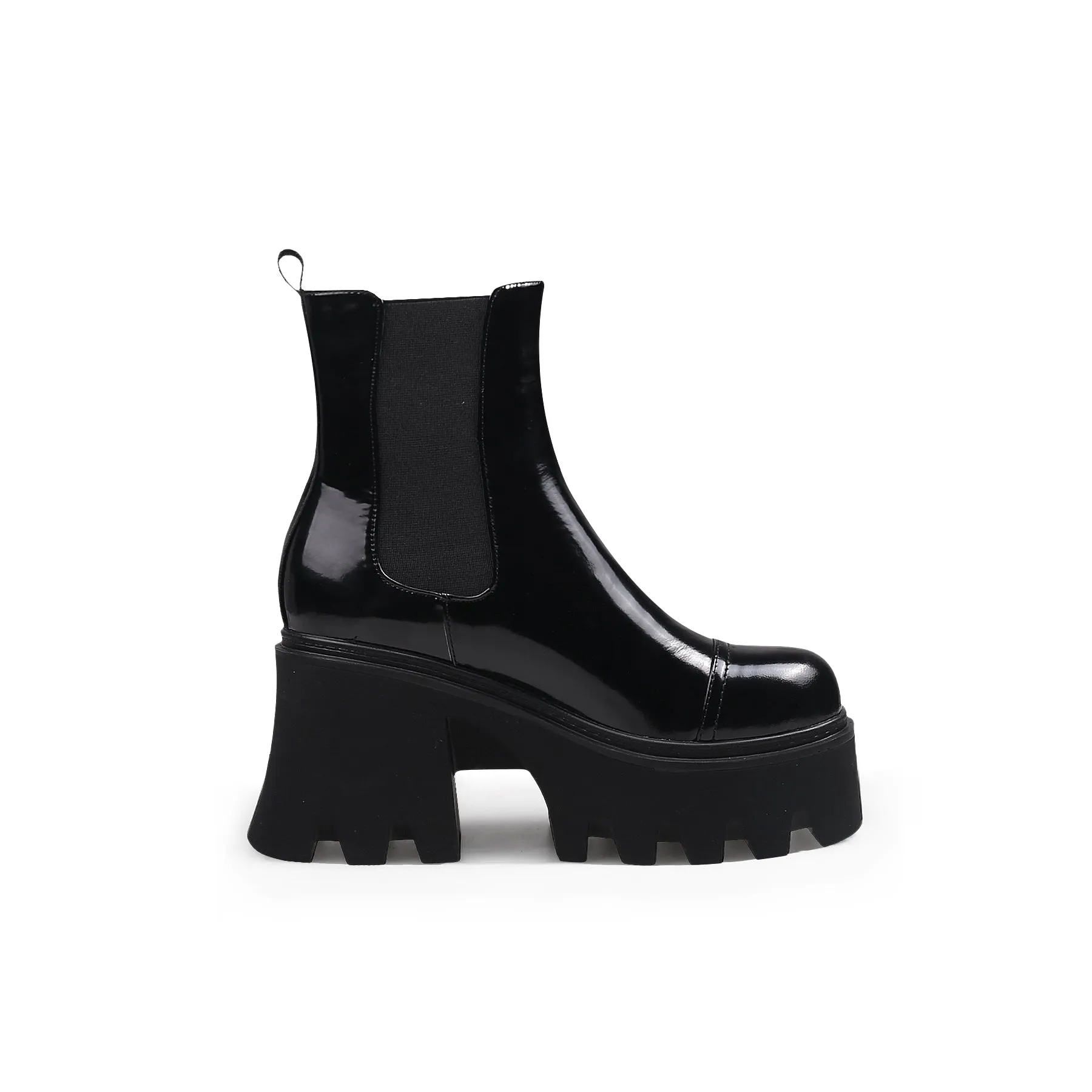 Almond-Toe Paint Leather Chelsea Boot - Black