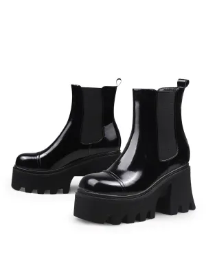 Almond-Toe Paint Leather Chelsea Boot - Black