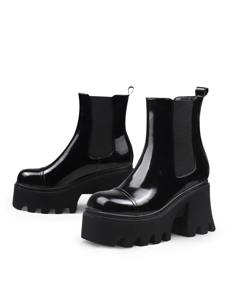 Almond-Toe Paint Leather Chelsea Boot - Black