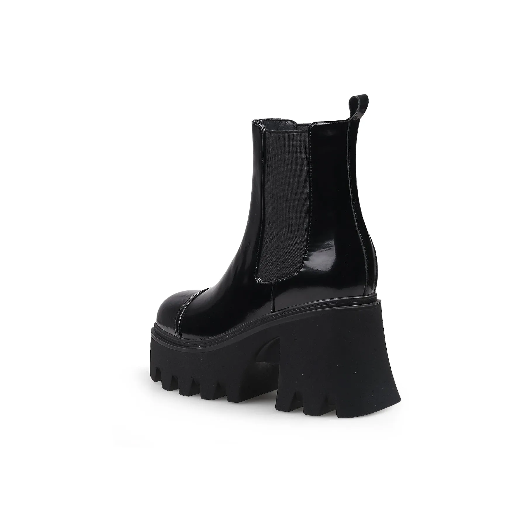 Almond-Toe Paint Leather Chelsea Boot - Black
