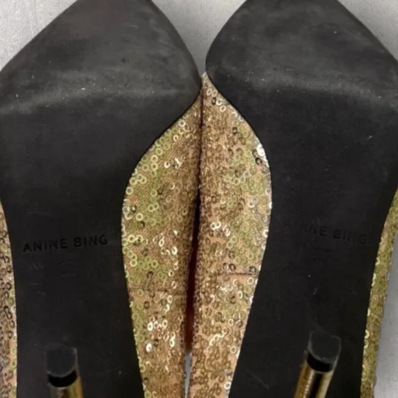 Anine Bing Gold Sequin Pumps