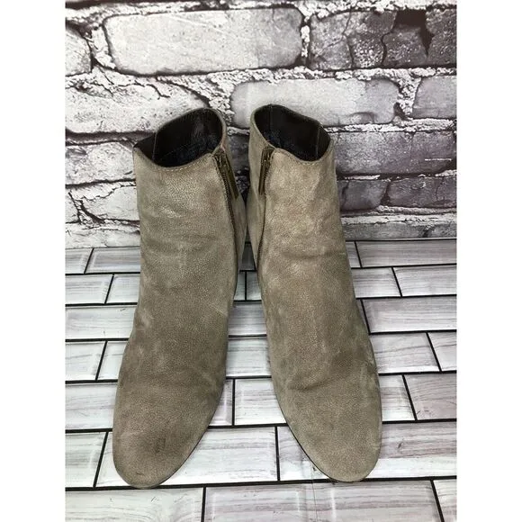 Aquatalia Taupe Suede Leather Side Zip Heel Ankle Booties Women’s Sz 10M US/41EU