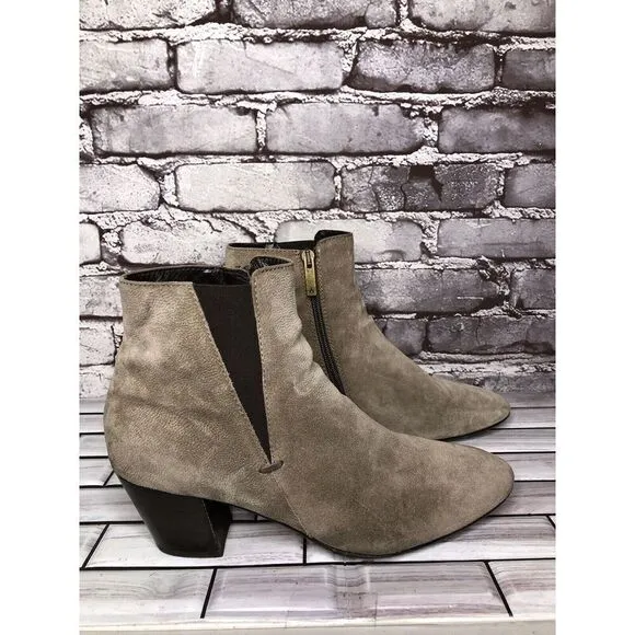 Aquatalia Taupe Suede Leather Side Zip Heel Ankle Booties Women’s Sz 10M US/41EU