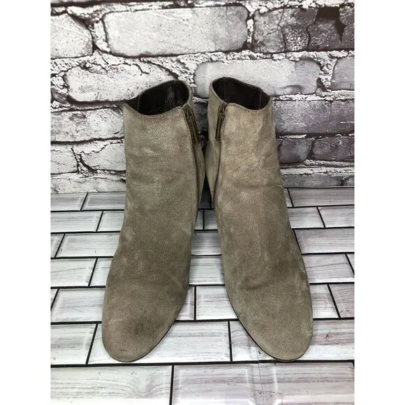Aquatalia Taupe Suede Leather Side Zip Heel Ankle Booties Women’s Sz 10M US/41EU