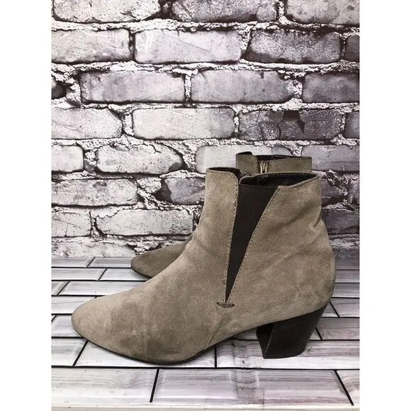 Aquatalia Taupe Suede Leather Side Zip Heel Ankle Booties Women’s Sz 10M US/41EU