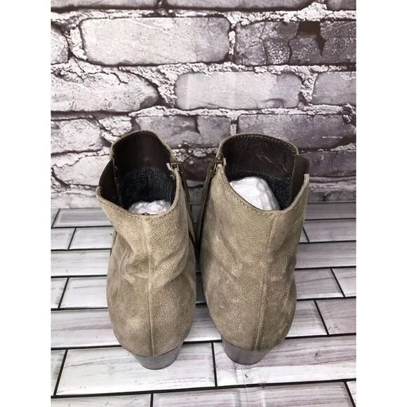 Aquatalia Taupe Suede Leather Side Zip Heel Ankle Booties Women’s Sz 10M US/41EU