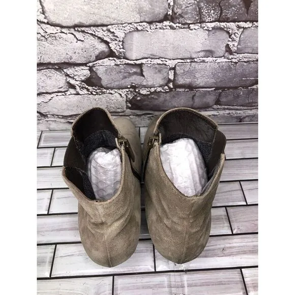 Aquatalia Taupe Suede Leather Side Zip Heel Ankle Booties Women’s Sz 10M US/41EU
