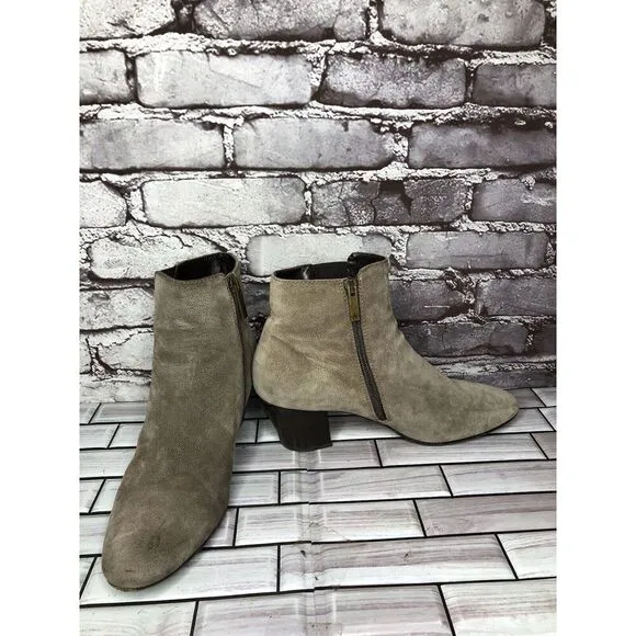 Aquatalia Taupe Suede Leather Side Zip Heel Ankle Booties Women’s Sz 10M US/41EU