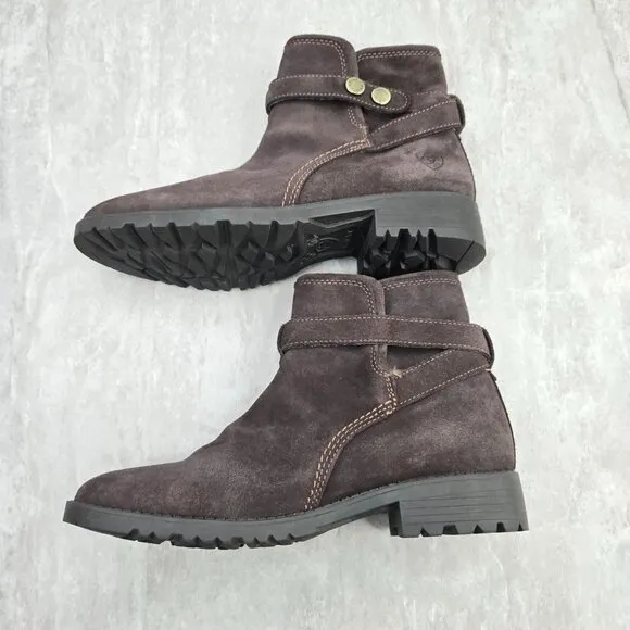 Ariat Waterproof Western Ankle Booties Sz 7 Brown Suede Low Heel Equestrian Boot