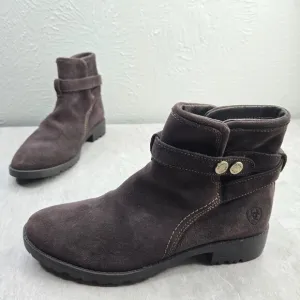 Ariat Waterproof Western Ankle Booties Sz 7 Brown Suede Low Heel Equestrian Boot