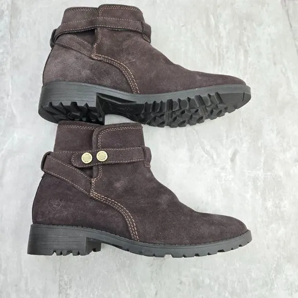 Ariat Waterproof Western Ankle Booties Sz 7 Brown Suede Low Heel Equestrian Boot