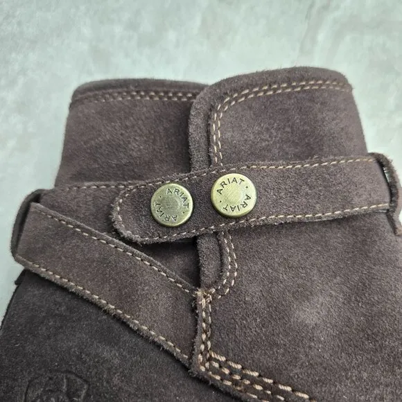 Ariat Waterproof Western Ankle Booties Sz 7 Brown Suede Low Heel Equestrian Boot