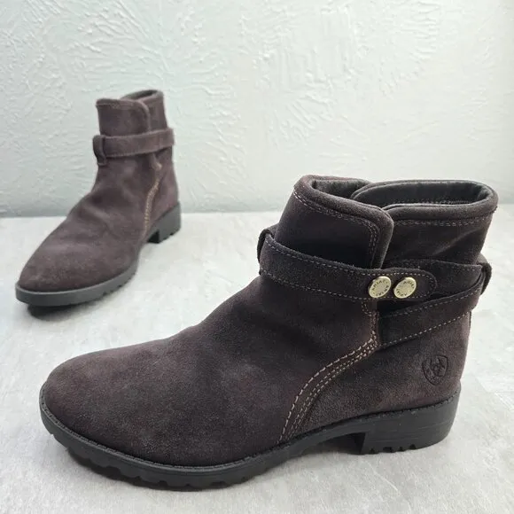 Ariat Waterproof Western Ankle Booties Sz 7 Brown Suede Low Heel Equestrian Boot