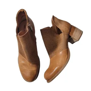 AS98 Tan Leather Woven Ankle Booties