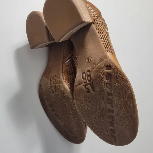AS98 Tan Leather Woven Ankle Booties