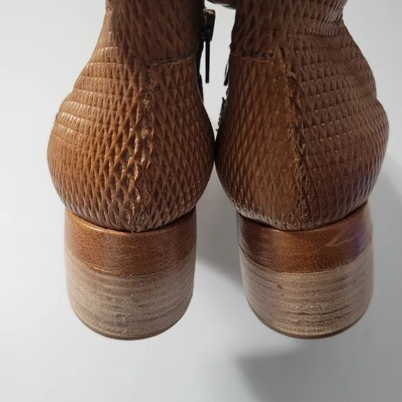 AS98 Tan Leather Woven Ankle Booties