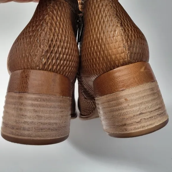AS98 Tan Leather Woven Ankle Booties