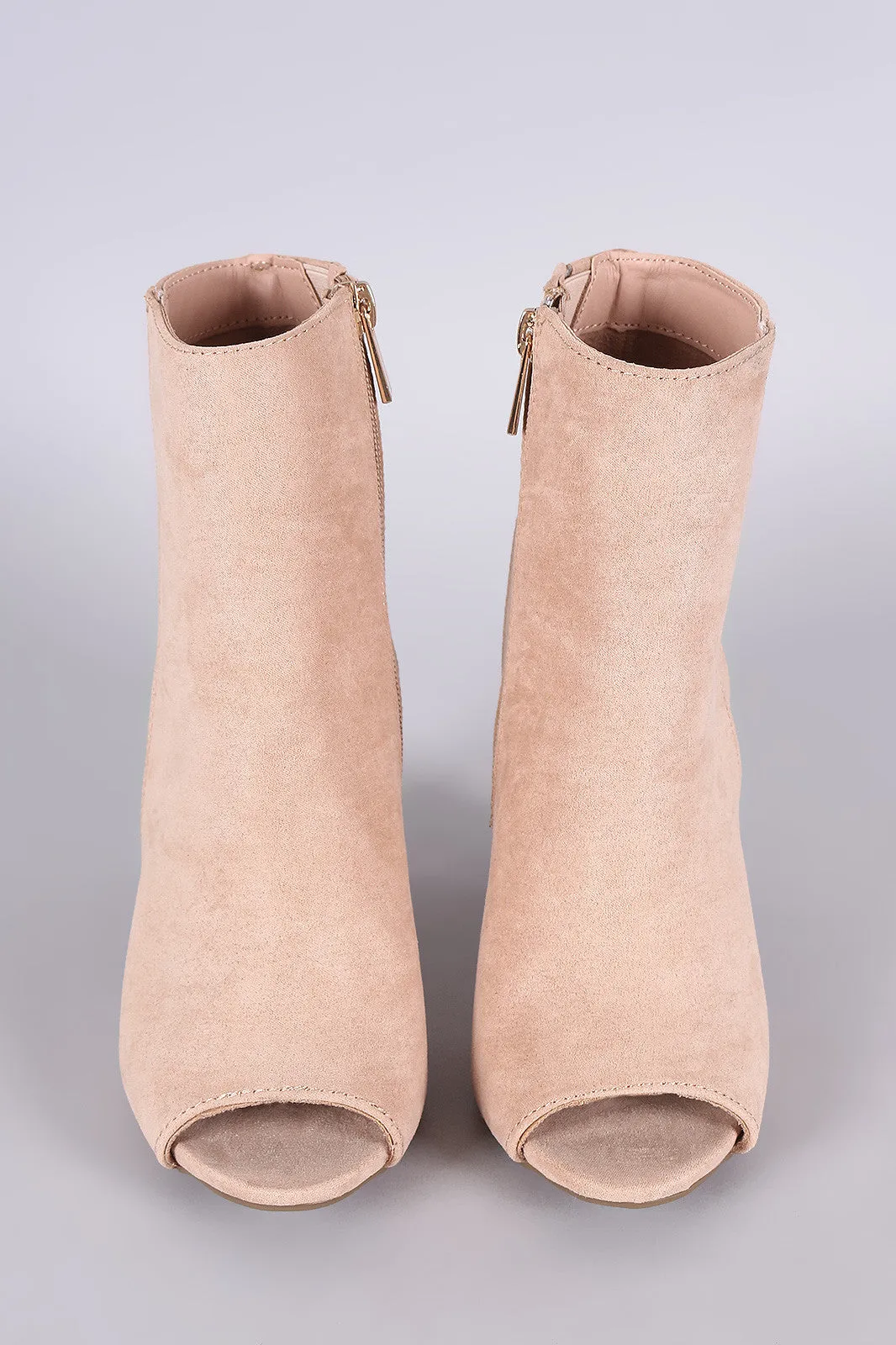 Bamboo Suede Peep Toe Chunky Heeled Booties