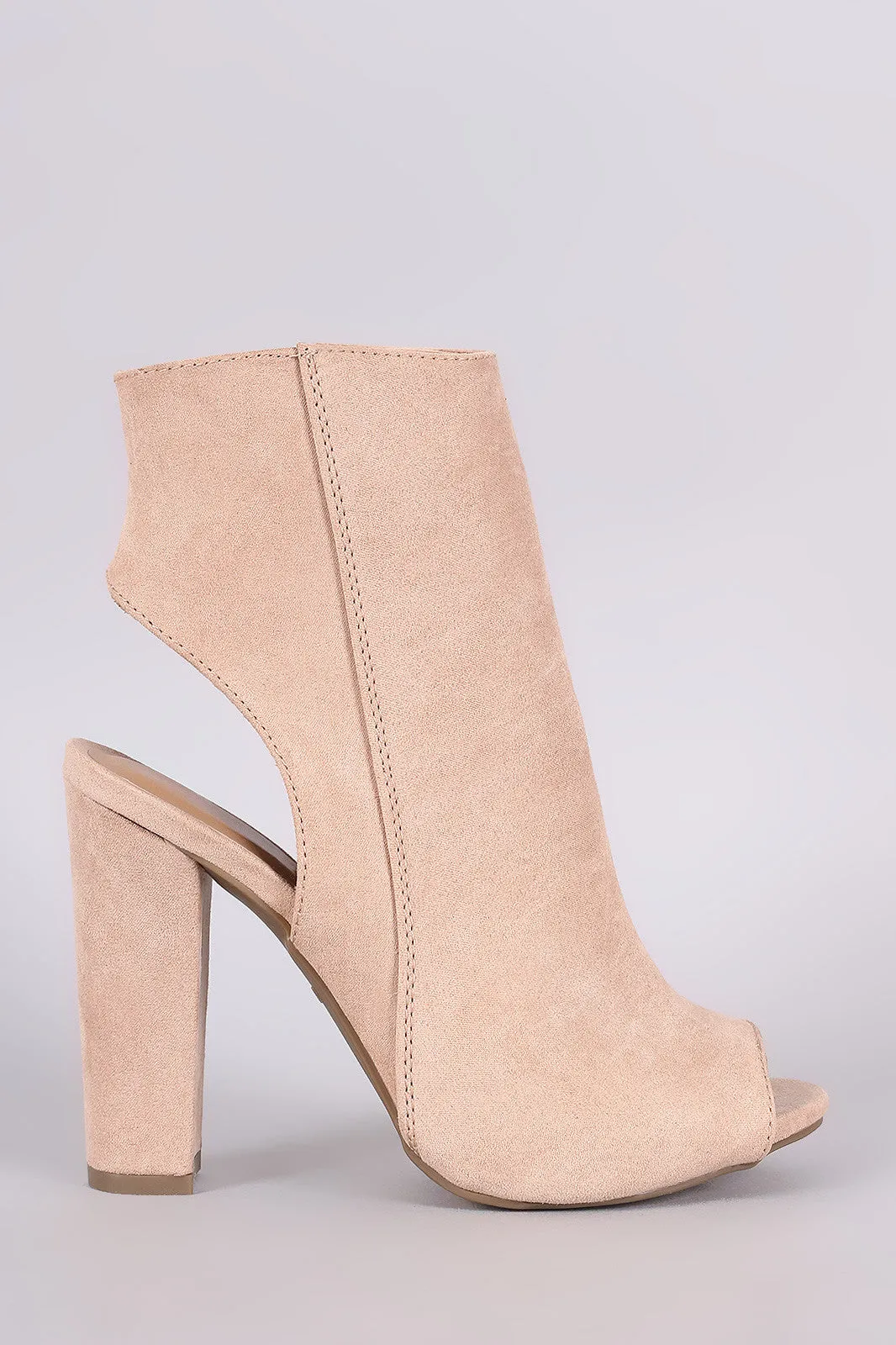 Bamboo Suede Peep Toe Chunky Heeled Booties