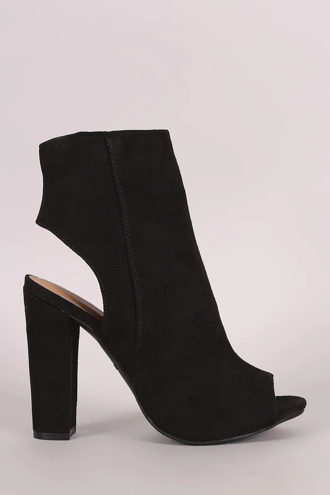 Bamboo Suede Peep Toe Chunky Heeled Booties