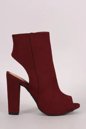 Bamboo Suede Peep Toe Chunky Heeled Booties