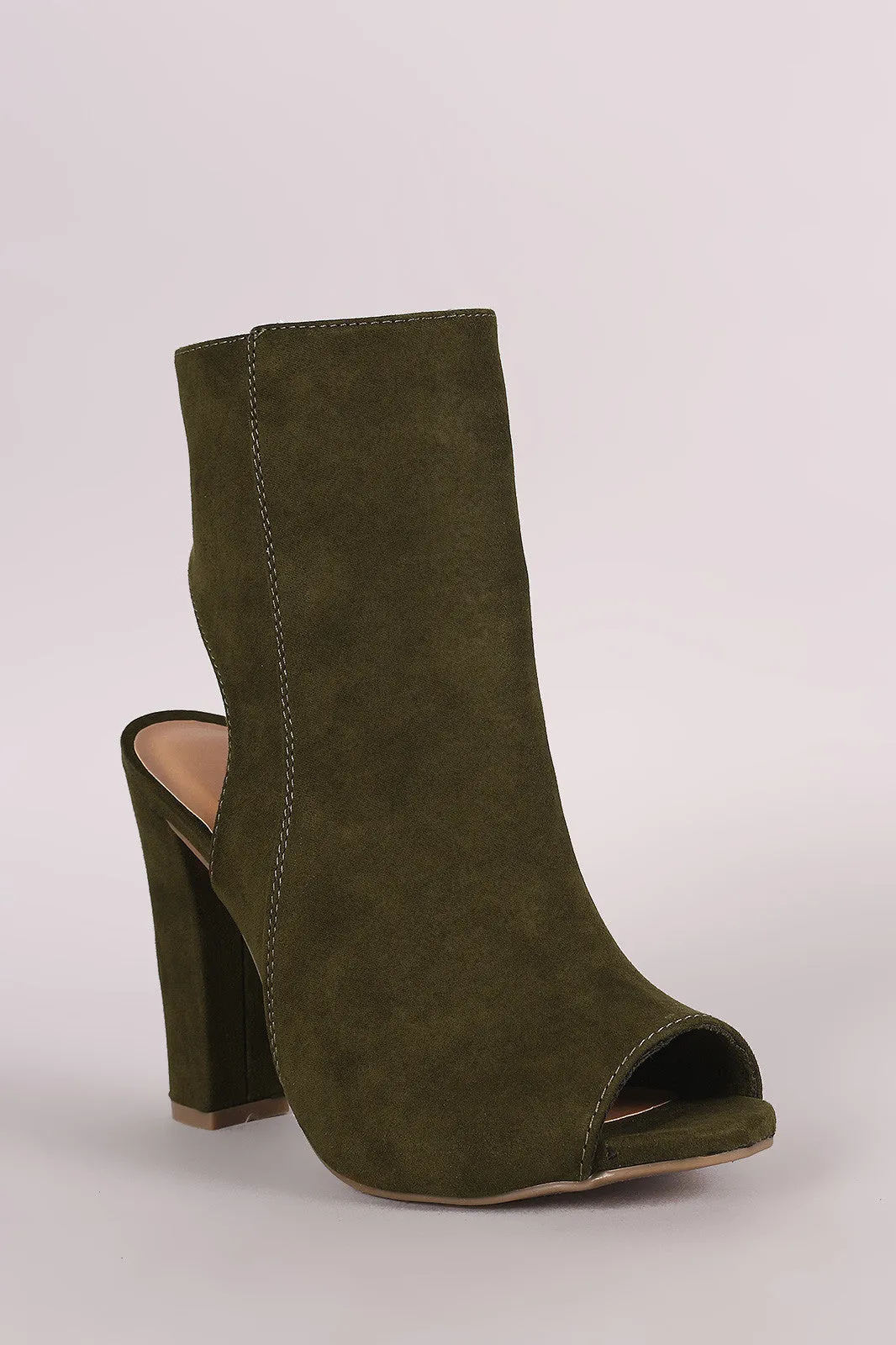 Bamboo Suede Peep Toe Chunky Heeled Booties