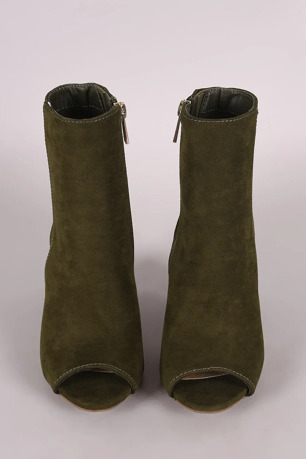 Bamboo Suede Peep Toe Chunky Heeled Booties