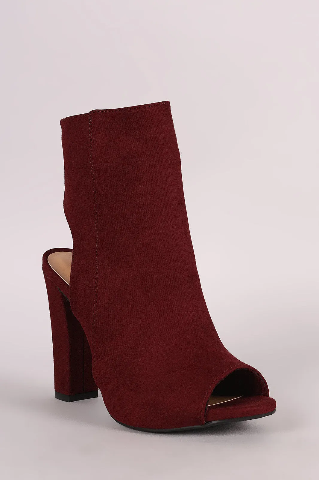 Bamboo Suede Peep Toe Chunky Heeled Booties