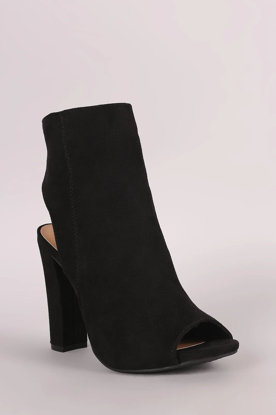 Bamboo Suede Peep Toe Chunky Heeled Booties
