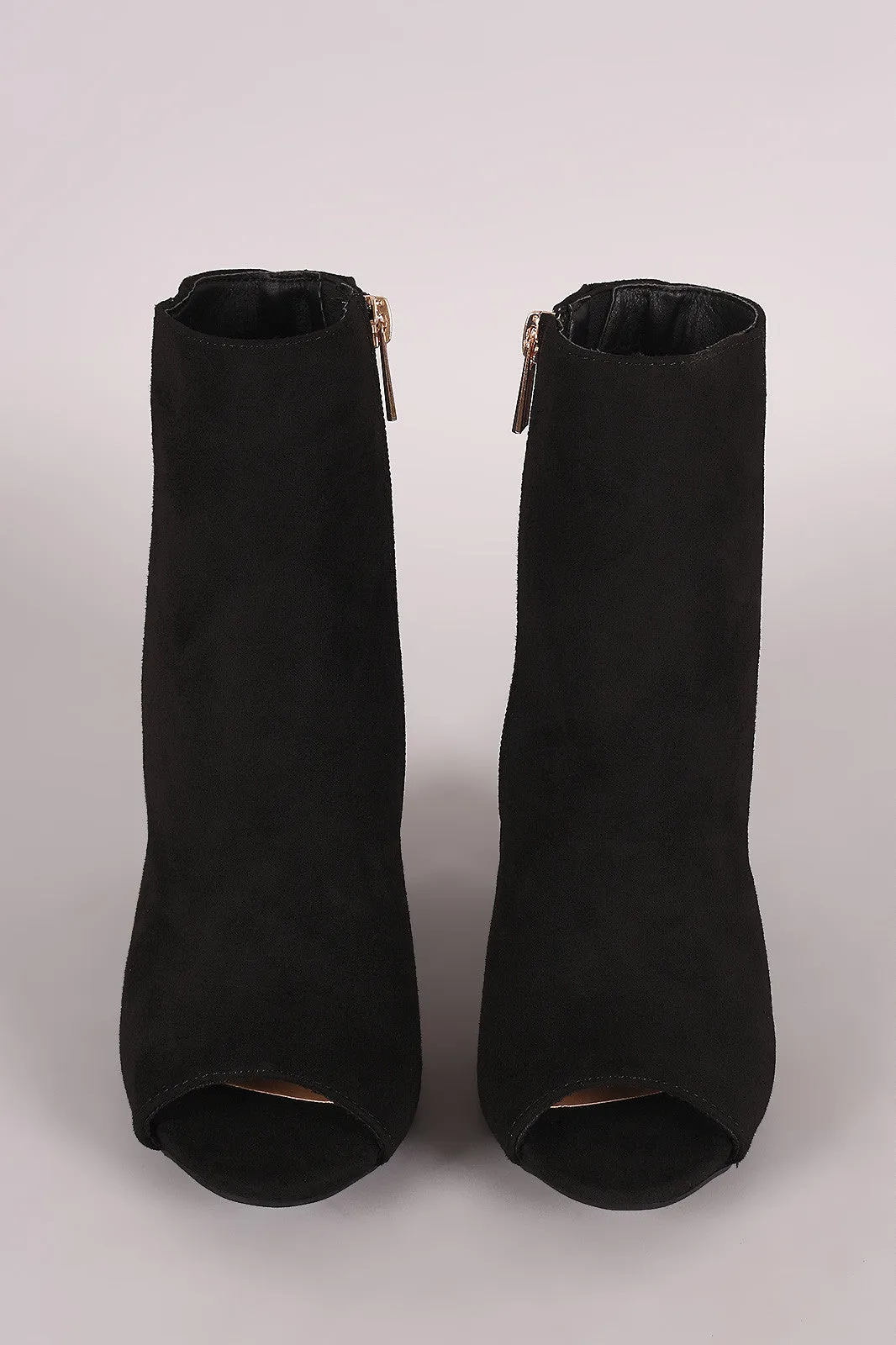 Bamboo Suede Peep Toe Chunky Heeled Booties