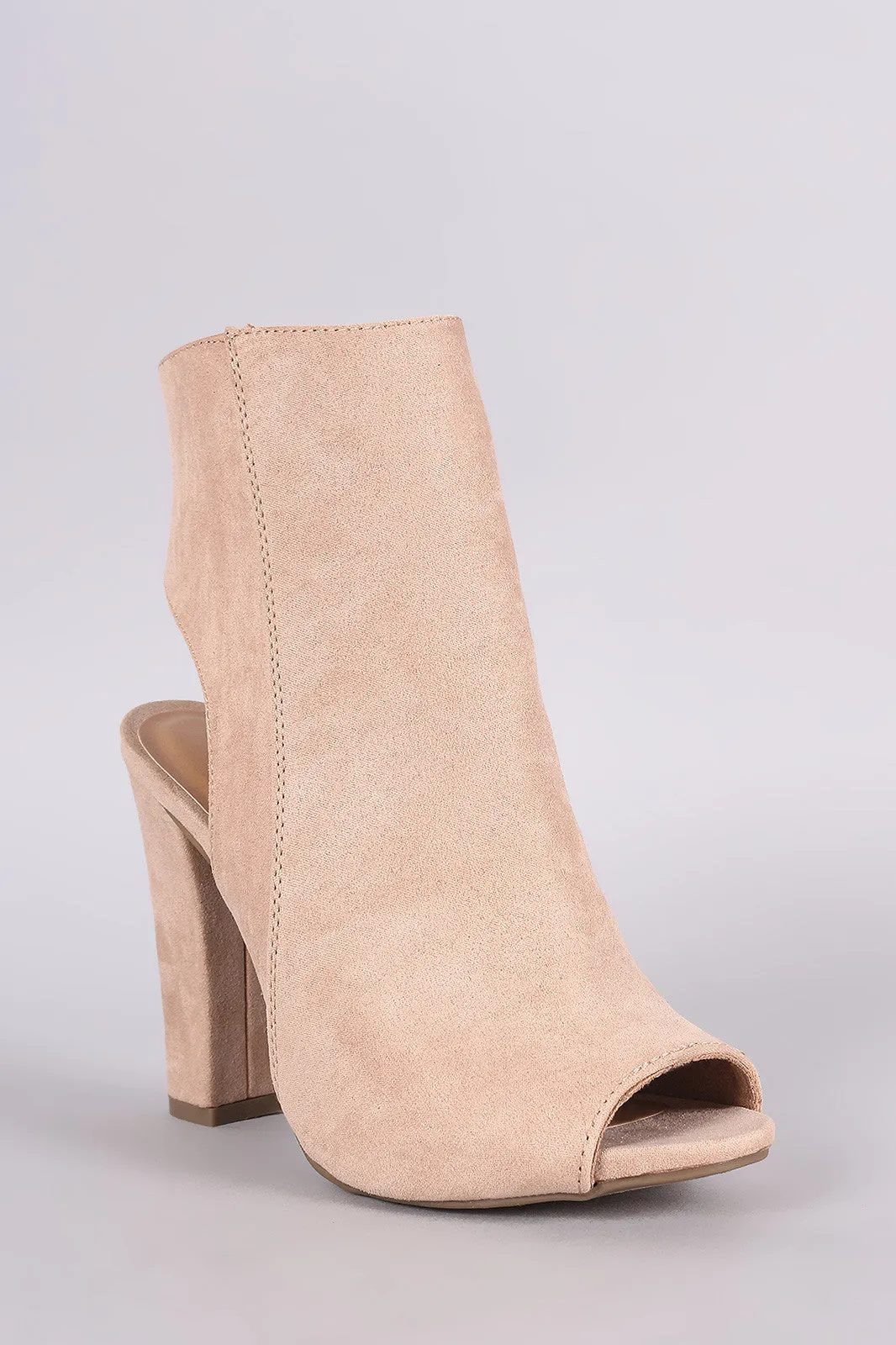 Bamboo Suede Peep Toe Chunky Heeled Booties