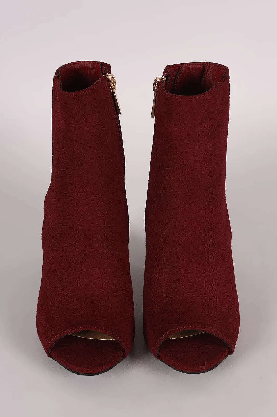 Bamboo Suede Peep Toe Chunky Heeled Booties