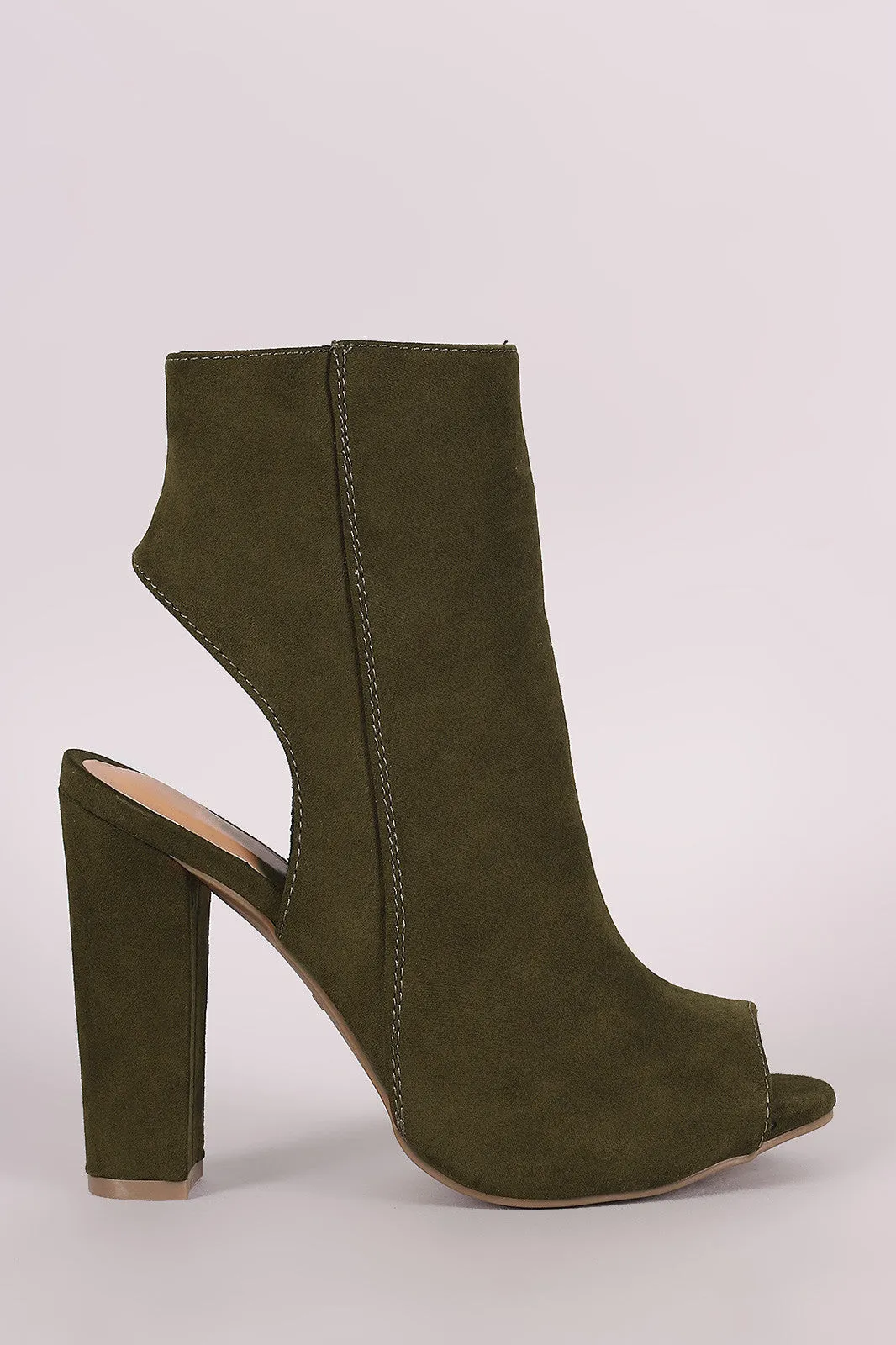 Bamboo Suede Peep Toe Chunky Heeled Booties