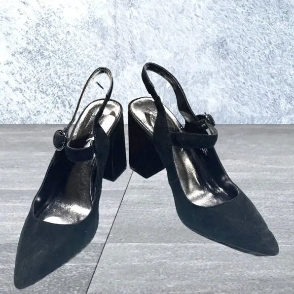Bleecker &amp; Bond Suede Sling Back Pointed Toe Pumps Black Size 10