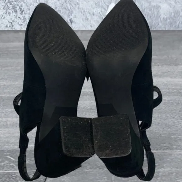 Bleecker &amp; Bond Suede Sling Back Pointed Toe Pumps Black Size 10