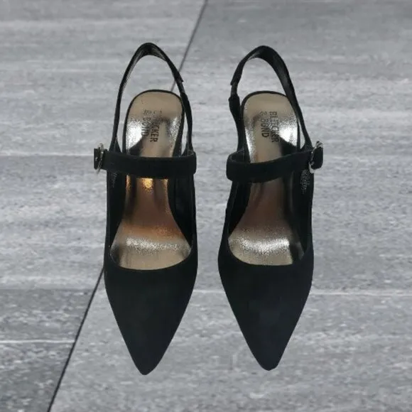 Bleecker &amp; Bond Suede Sling Back Pointed Toe Pumps Black Size 10
