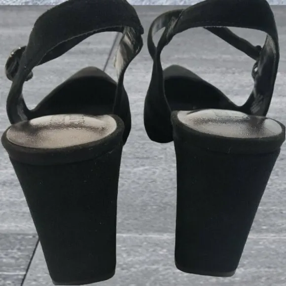 Bleecker &amp; Bond Suede Sling Back Pointed Toe Pumps Black Size 10