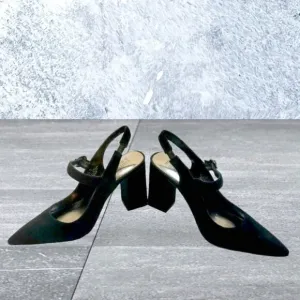Bleecker &amp; Bond Suede Sling Back Pointed Toe Pumps Black Size 10